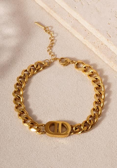 18K Gold Plated Waterproof Antitarnish Chain Link Bracelet With Double D Monogram