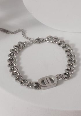 Rhodium Plated Waterproof Antitarnish Chain Link Bracelet With Double D Monogram