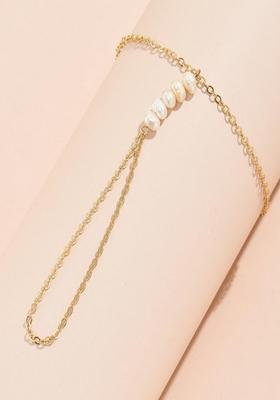 Gold Plated Waterproof Anti Tarnish Chain Link Pearl Ring Bracelet
