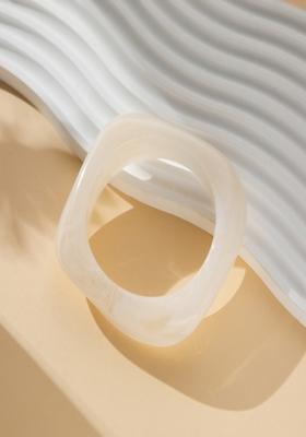 White Rounded Square Acrylic Bangles And Chunky Wide Edge Polygonal Bangle