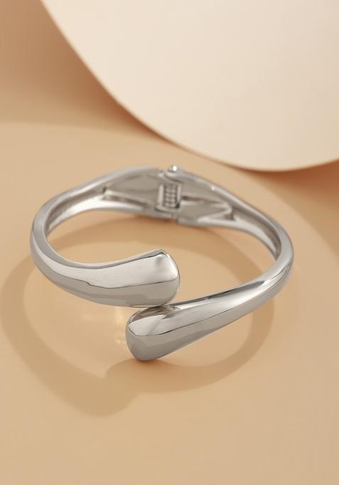 Silver Plated Glossy Open Cuff Bangle Bracelet