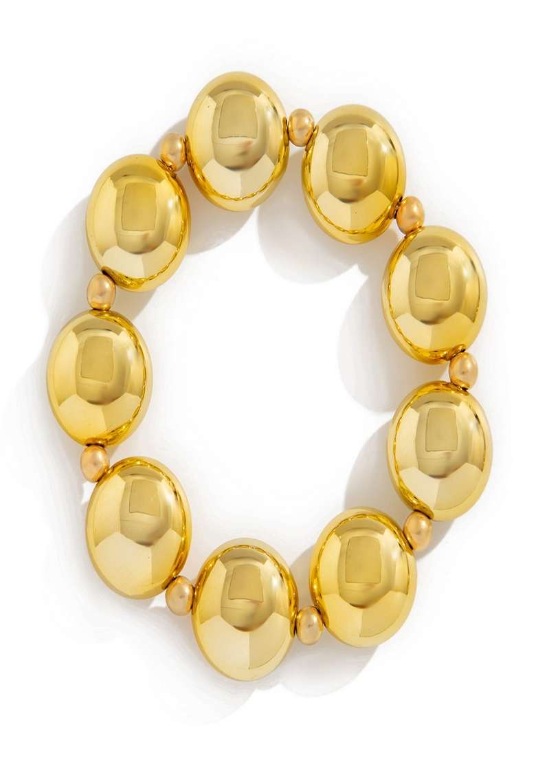 Gold Plated Bold Chunky Glossy Stretchable Beaded Bracelet - Indya
