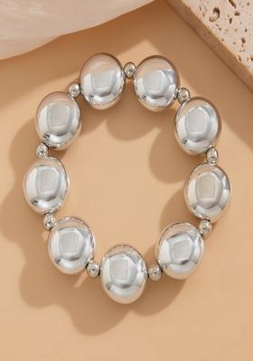 Silver Plated Bold Chunky Glossy Stretchable Beaded Bracelet
