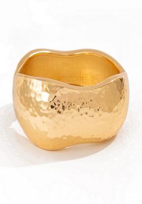 Glossy Gold Plated Bold Hammered Open Bangle Bracelet