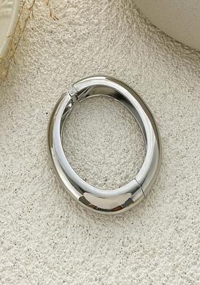 Silver Plated Glossy Bold Statement Open Bangle Bracelet