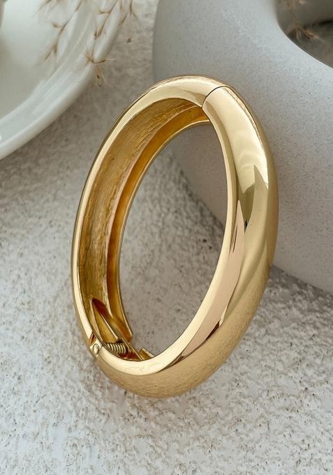 Gold Plated Glossy Bold Chunky Statement Open Bangle Bracelet