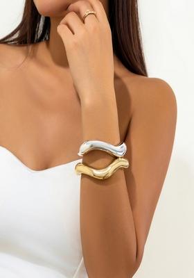 Gold Plated Anti Tarnish Bold Chunky Shiny Statement Open Cuff Bangle Bracelet