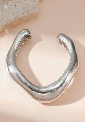 Silver Plated Anti Tarnish Bold Chunky Shiny Statement Open Cuff Bangle Bracelet