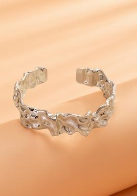 Shiny Silver Plated Anti Tarnish Hammered Chunky Adjustable Cuff Bangle Bracelet
