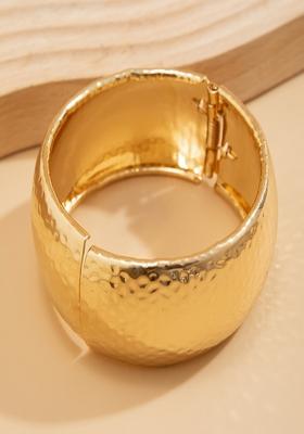 Shiny Gold Plated Anti Tarnish Bold Hammered Chunky Open Bangle Bracelet