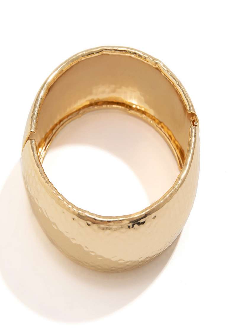 Shiny Gold Plated Anti Tarnish Bold Hammered Chunky Open Bangle Bracelet - Indya