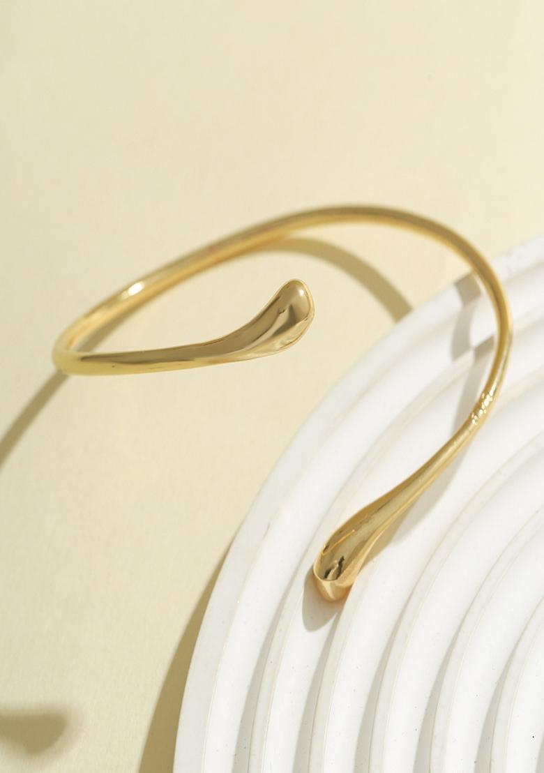 Gold Plated Anti Tarnish Adjustable Boho Upper Open Arm Cuff Bracelet For Women - Indya