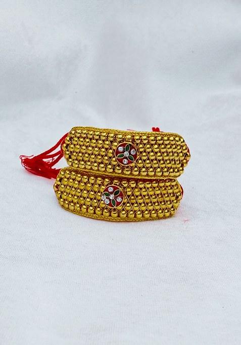 Adjustable Brass Golden Stone Stud Gold Plated Rajasthani Pochu Bracelet Bajuband