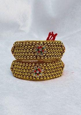 Adjustable Brass Golden Stone Stud Gold Plated Rajasthani Pochu Bracelet Bajuband