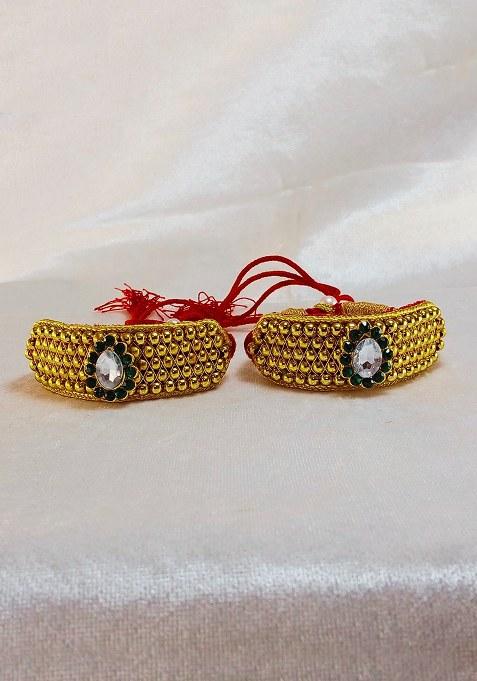 Adjustable Brass Golden Stone Stud Gold Plated Rajasthani Pochu Bracelet Bajuband