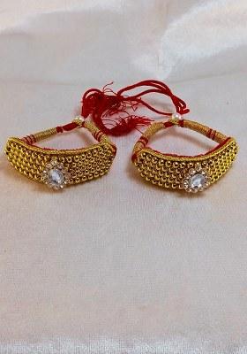 Adjustable Brass Golden Stone Stud Gold Plated Rajasthani Pochu Bracelet Bajuband