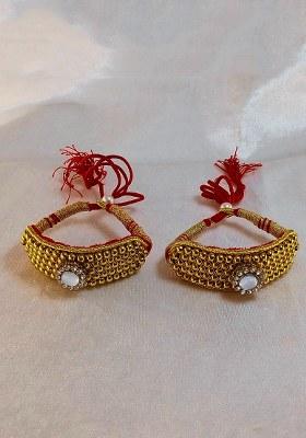 Adjustable Brass Golden Stone Stud Gold Plated Rajasthani Pochu Bracelet Bajuband