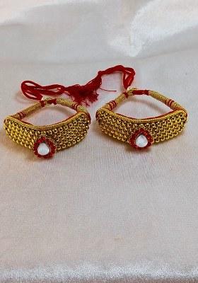 Adjustable Brass Golden Stone Stud Gold Plated Rajasthani Pochu Bracelet Bajuband