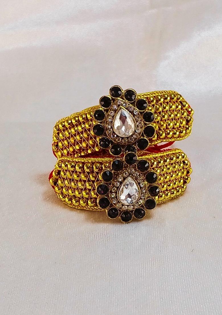 Adjustable Brass Golden Stone Stud Gold Plated Rajasthani Pochu Bracelet Bajuband