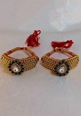 Adjustable Brass Golden Stone Stud Gold Plated Rajasthani Pochu Bracelet Bajuband