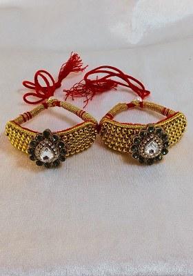 Adjustable Brass Golden Stone Stud Gold Plated Rajasthani Pochu Bracelet Bajuband