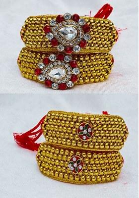 Adjustable Brass Golden Stone Stud Gold Plated Rajasthani Pochu Bracelet Bajuband