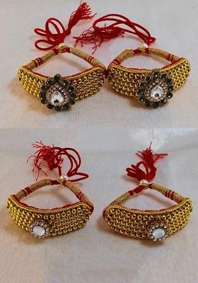 Adjustable Brass Golden Stone Stud Gold Plated Rajasthani Pochu Bracelet Bajuband