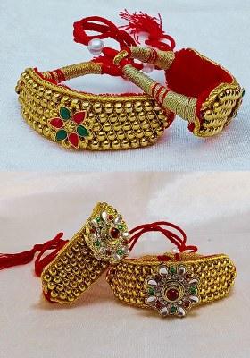 Adjustable Brass Golden Stone Stud Gold Plated Rajasthani Pochu Bracelet Bajuband