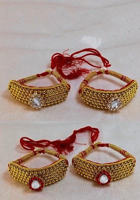 Adjustable Brass Golden Stone Stud Gold Plated Rajasthani Pochu Bracelet Bajuband