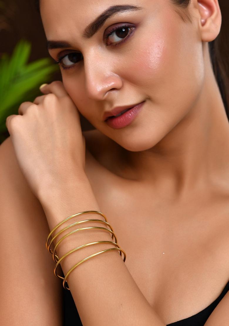 18K Gold Toned Elegant Anti Tarnish Multi Layer Bracelet