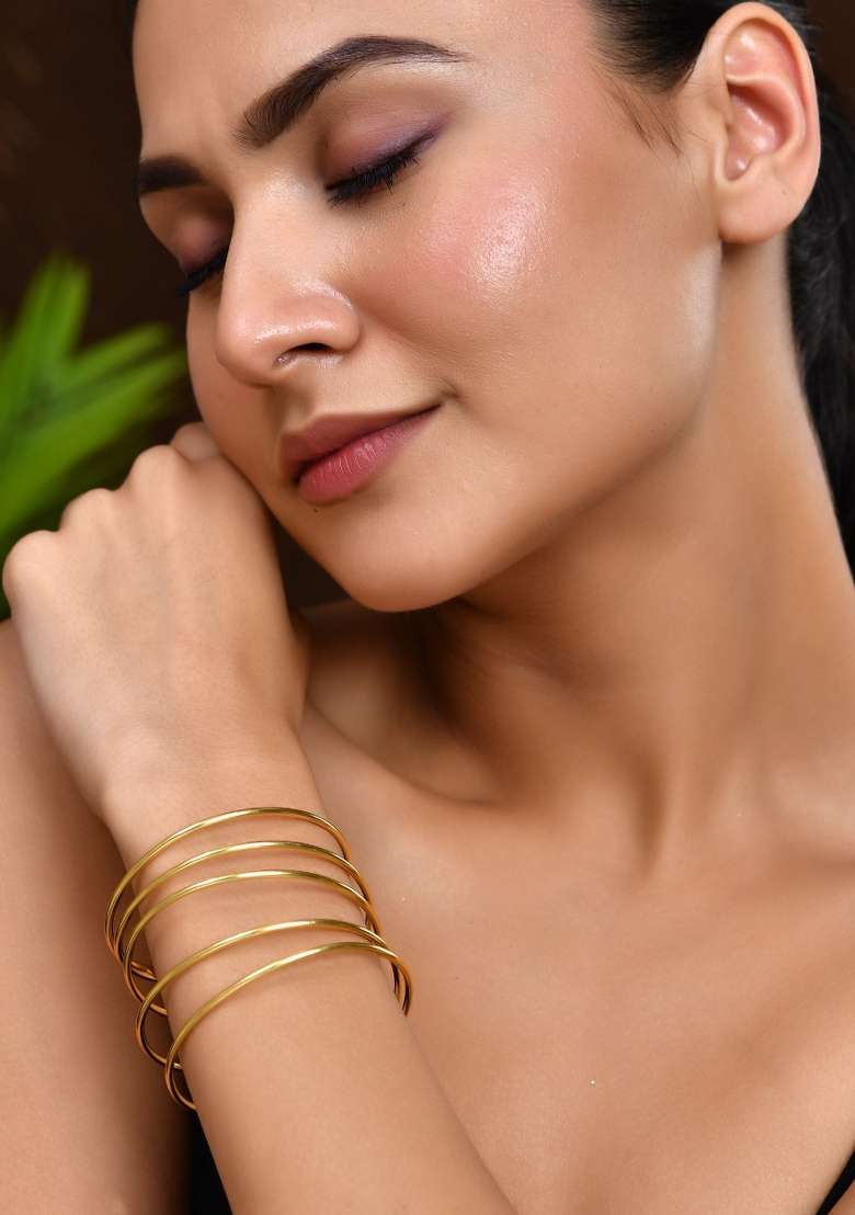 18K Gold Toned Elegant Anti Tarnish Multi Layer Bracelet - Indya