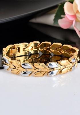 Gold Toned And Silver Toned Stainless Steel Magnetic Wheat Chain Bracelet