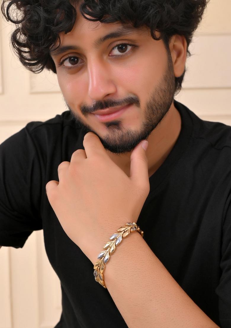 Gold Toned And Silver Toned Stainless Steel Magnetic Wheat Chain Bracelet