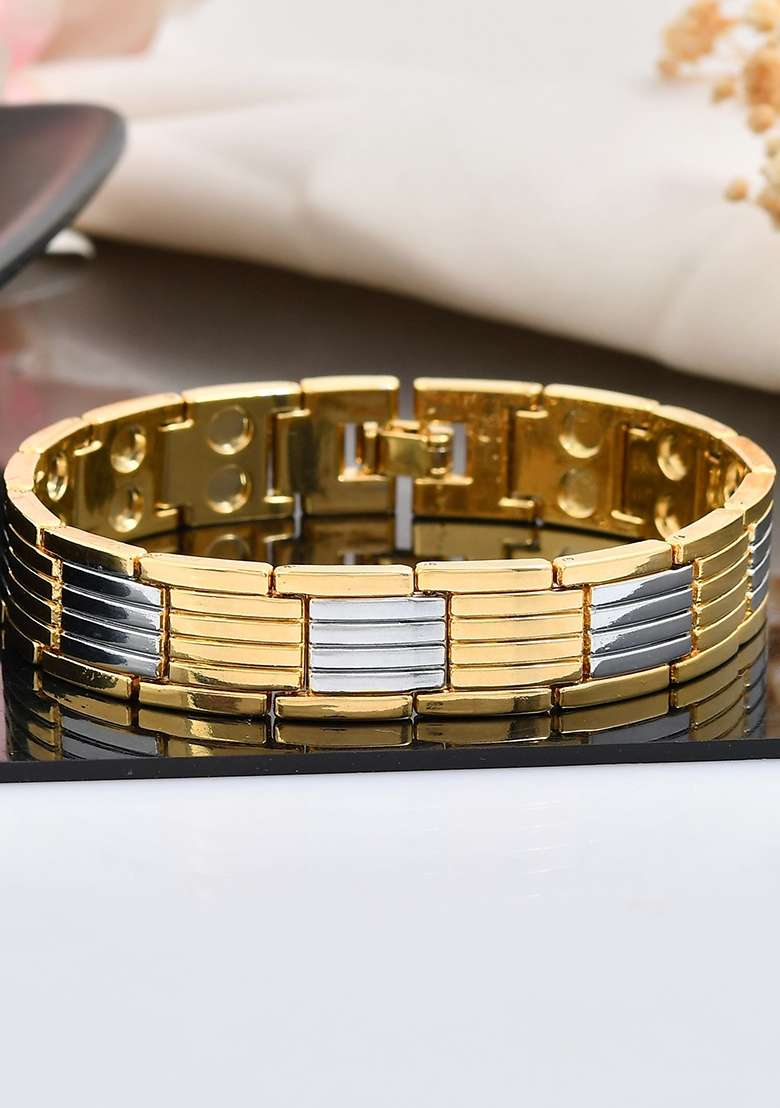 Men Silver And Gold Toned Link Bio Energy Bracelet - Indya