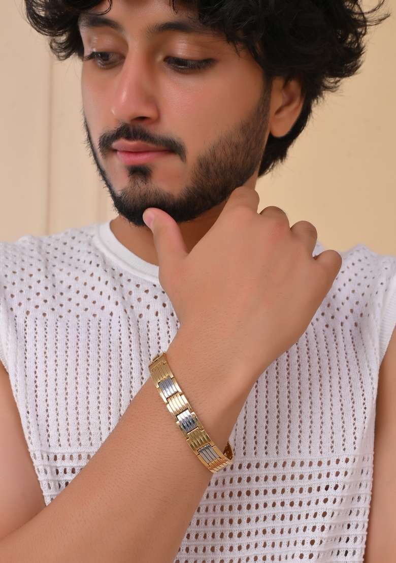 Men Silver And Gold Toned Link Bio Energy Bracelet - Indya