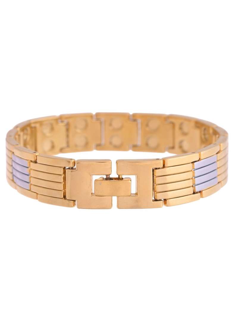 Men Silver And Gold Toned Link Bio Energy Bracelet - Indya