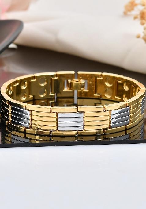 Men Silver And Gold Toned Link Bio Energy Bracelet
