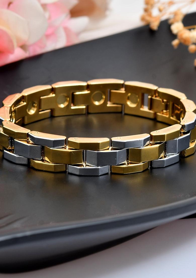 Magnetic Gold Stainless Steel Dual Color Bracelet For Men