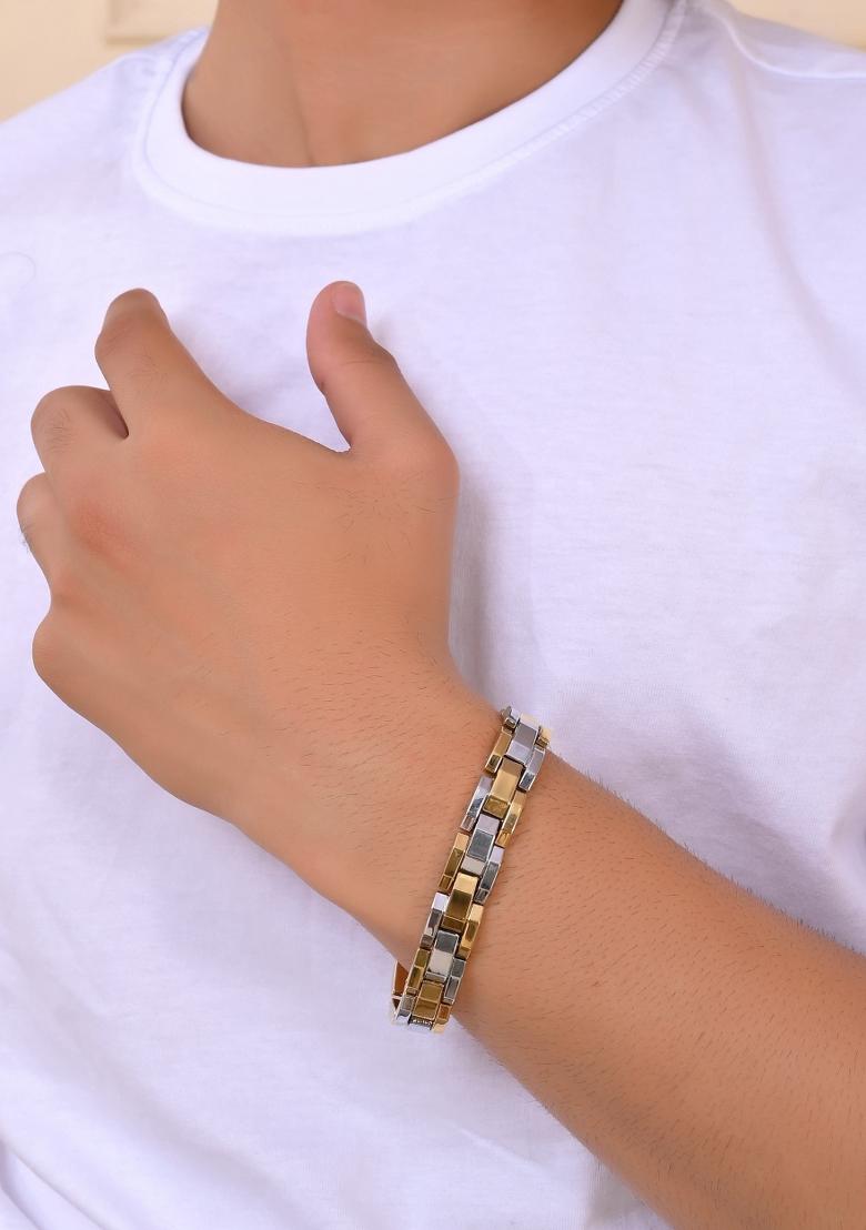 Magnetic Gold Stainless Steel Dual Color Bracelet For Men