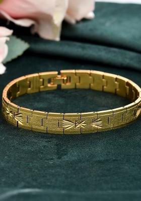 Stainless Steel Mengold Plated Textured Bracelet
