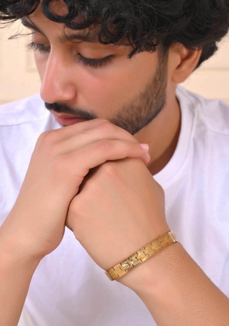 Stainless Steel Mengold Plated Textured Bracelet