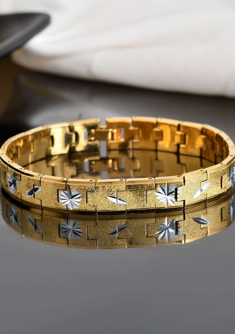 Gold And Silver Plated Textured Bracelet For Men - Indya