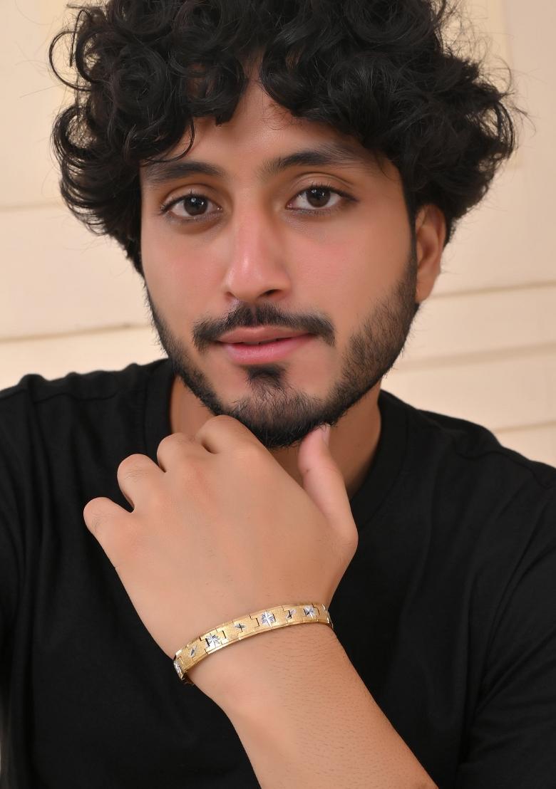 Gold And Silver Plated Textured Bracelet For Men