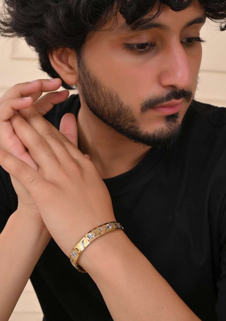 Gold And Silver Plated Textured Bracelet For Men - Indya