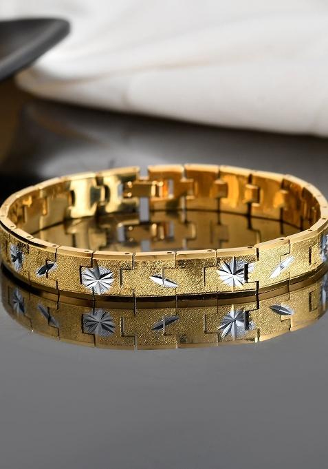 Gold And Silver Plated Textured Bracelet For Men