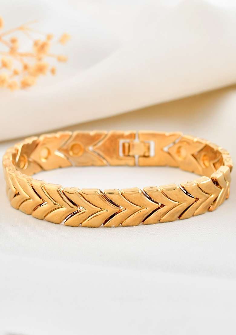 Gold Toned Magnetic Therapy Bracelet For Men - Indya
