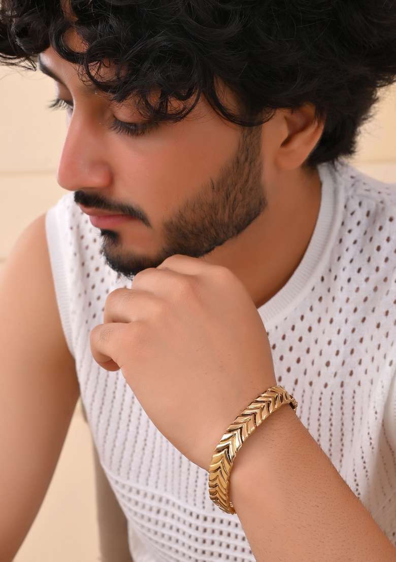 Gold Toned Magnetic Therapy Bracelet For Men - Indya