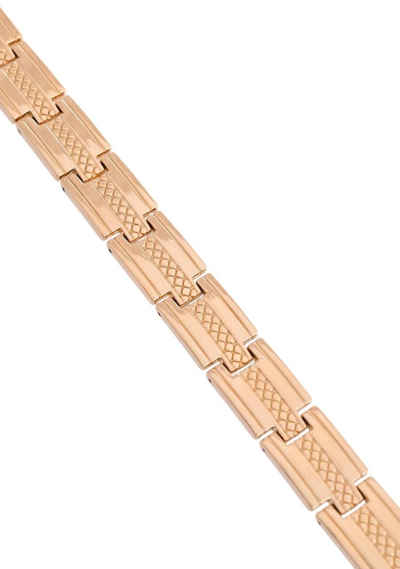 Men Gold Toned Stainless Steel Grid Pattern Chain Bracelet