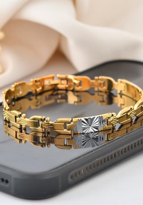 Menelegant Two Tone Gold And Silver Link Bracelet