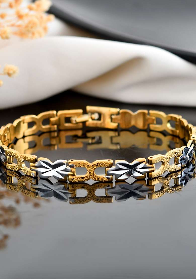 Men Gold Plated And Silver Toned Exquisite Alloy Link Bracelet - Indya